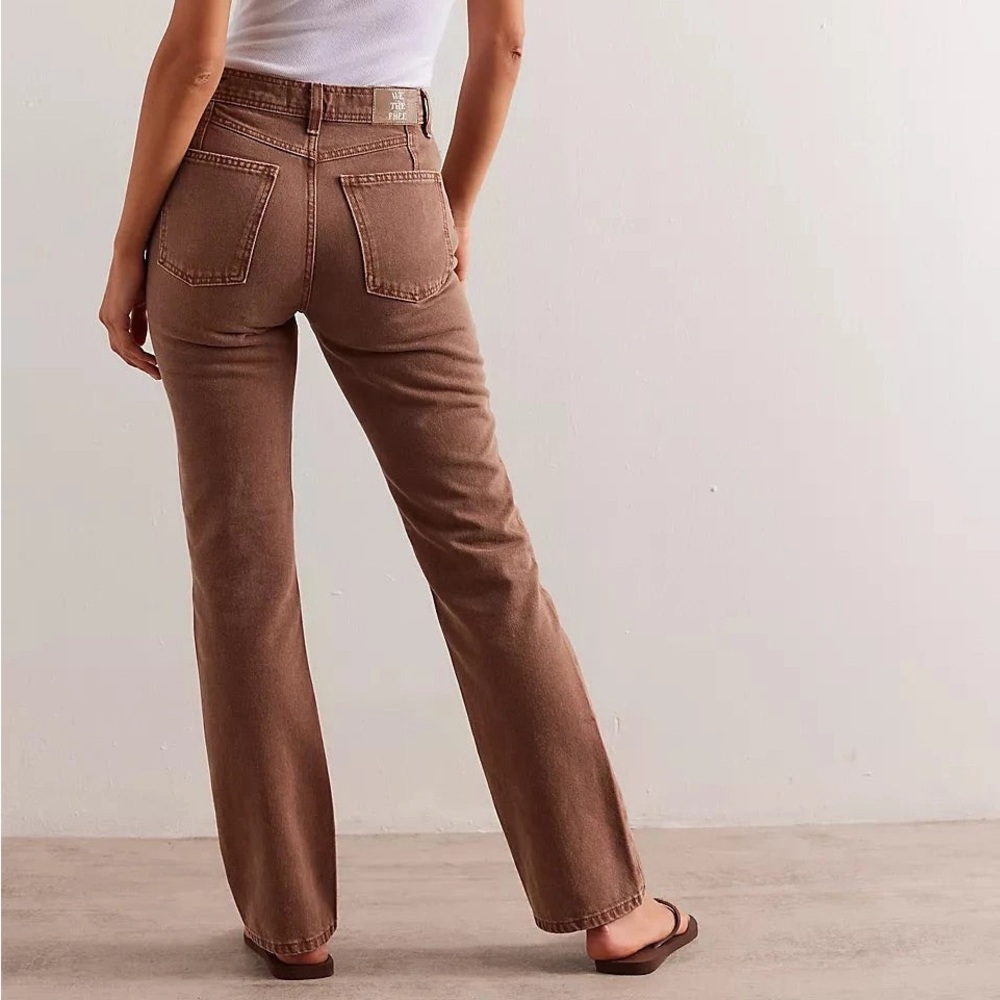 New Free People Xena High Rise Slim Straight Jeans Chocolate Mousse - Picture 3 of 13